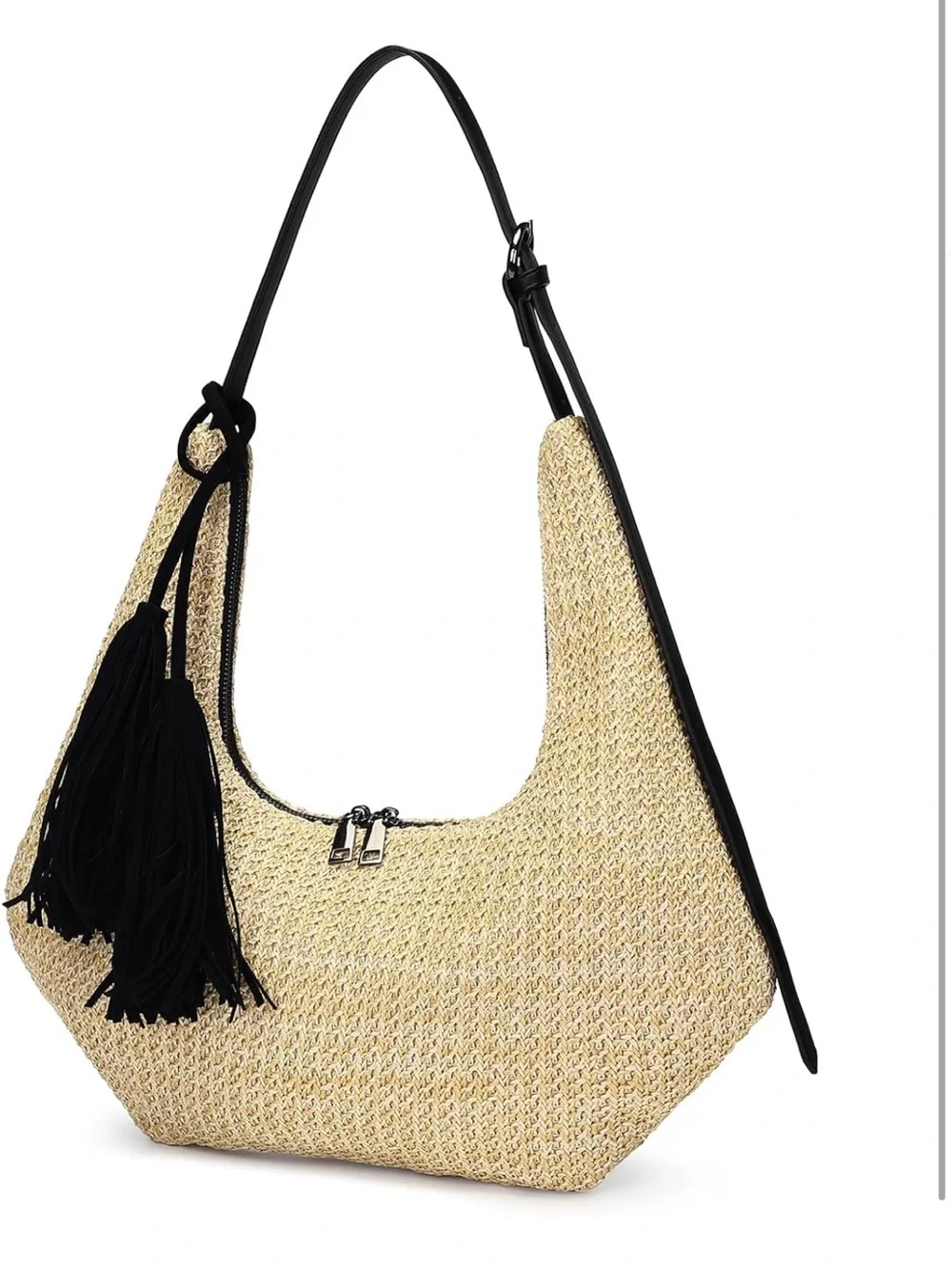Straw Hobo Shoulder Bag with Tassel, Summer Beach Crossbody Purse